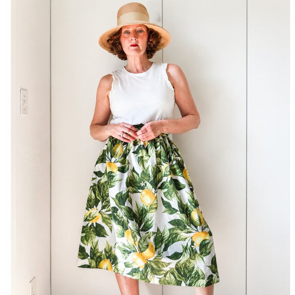 Women's Lemon Print Cotton A Line Skirt Size 6 Summer Vacation Vibes Grecian